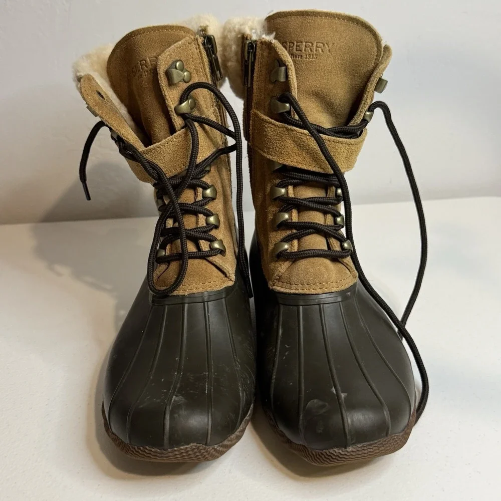 Duck Boots Women's Size 8 J. Crew Sperry Caramel Shearwater With Buckle & Zipper